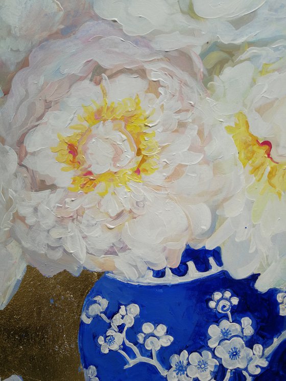 Peonies on gold background