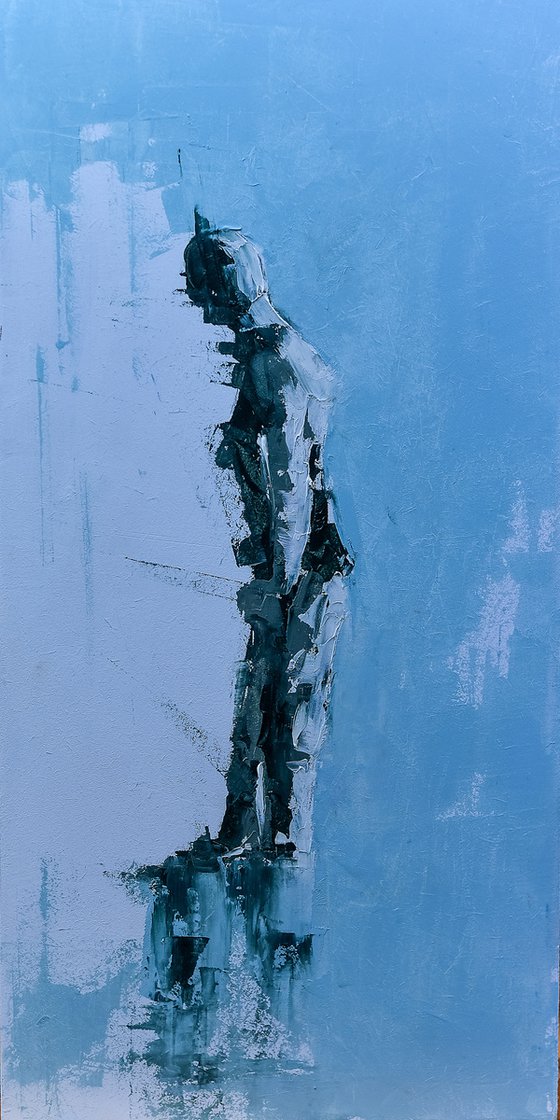 Hard walk. walker on street. abstract figurative art