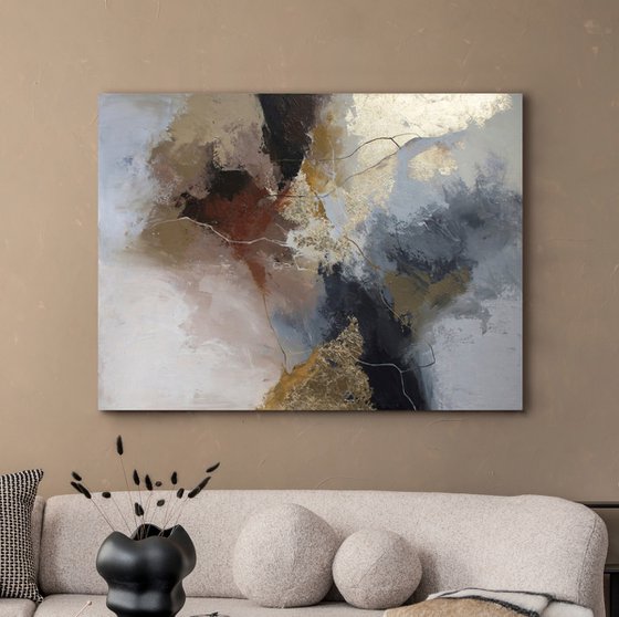 "Savage" Gray brown gold abstract art