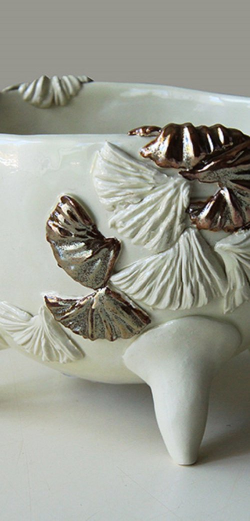 Ceramic | White Dish with Gold by Sigita Lukosiuniene