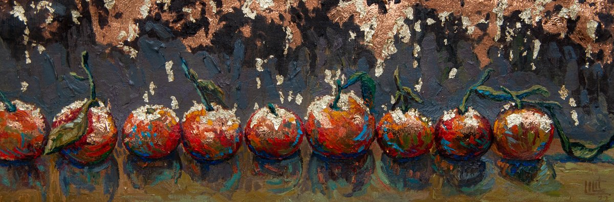 Impressionistic Still Life Oil Painting By Lilit Vardanyan, 27 X 9", 8 1/2 (Apples), Original Artwork