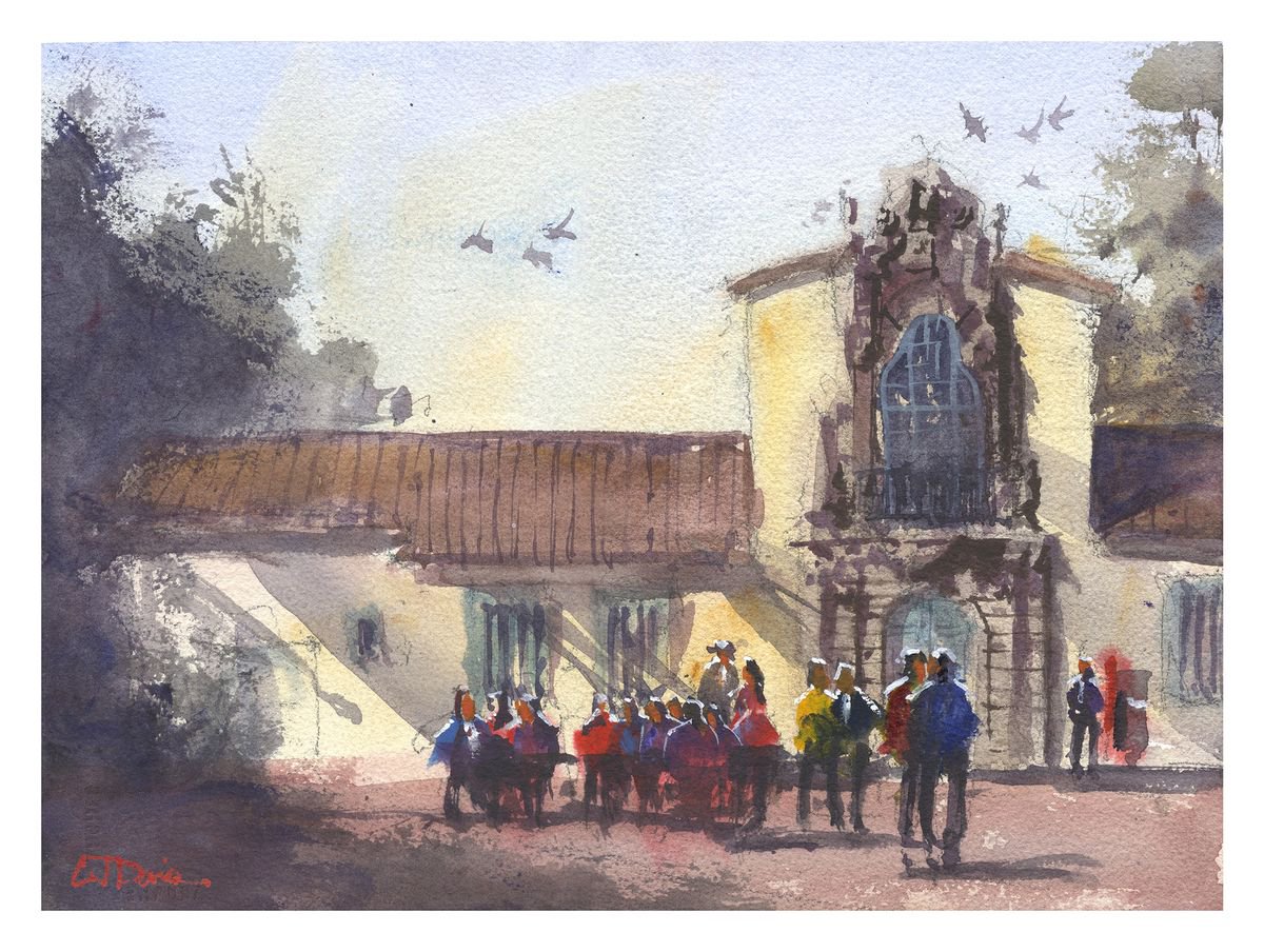 Impressionistic Cityscapes Watercolour By Cj Davis, 15 X 11, Claremont Depot, Original Artwork