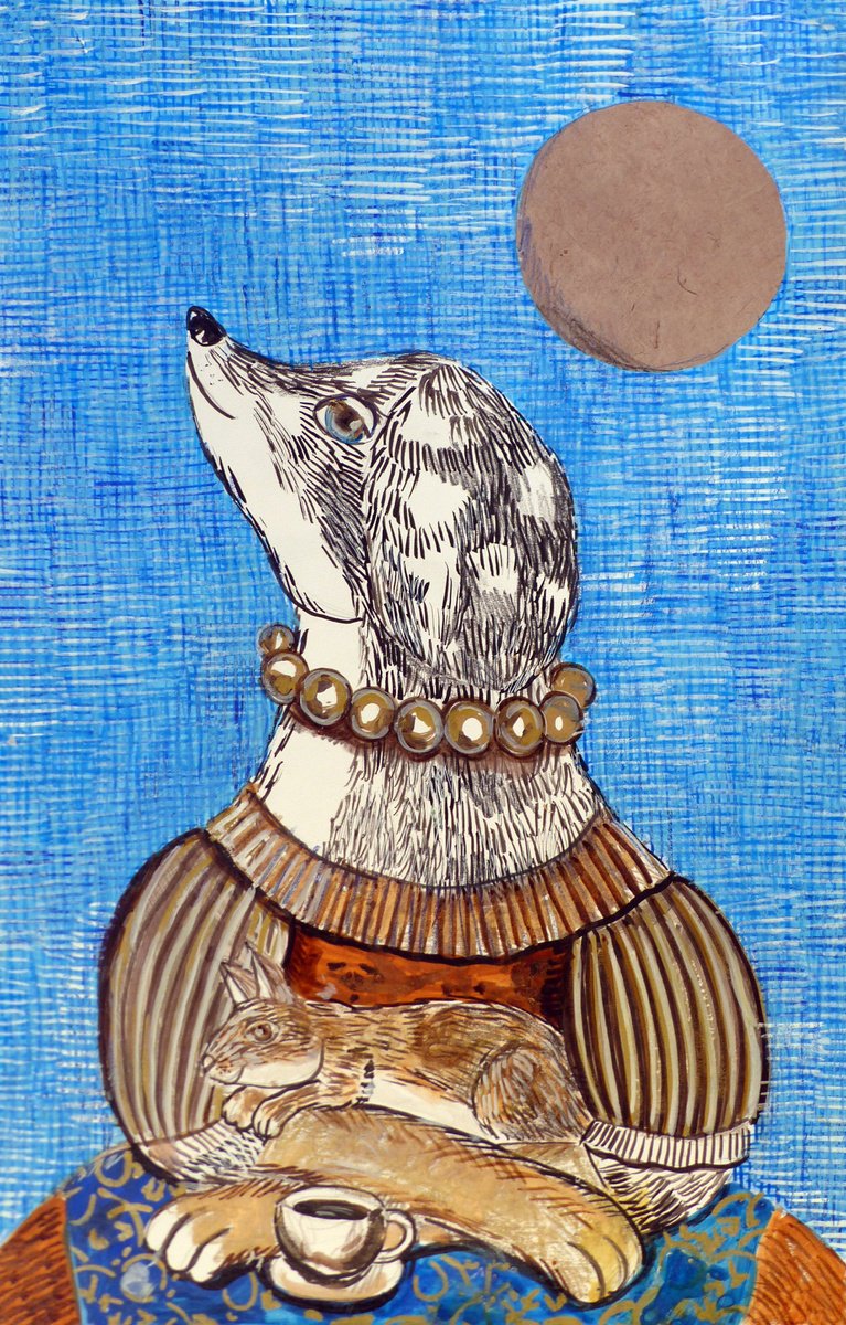 Surrealistic Animal Painting By Elizabeth Vlasova, 11 X 17, Mysterious Evening, Original Artwork