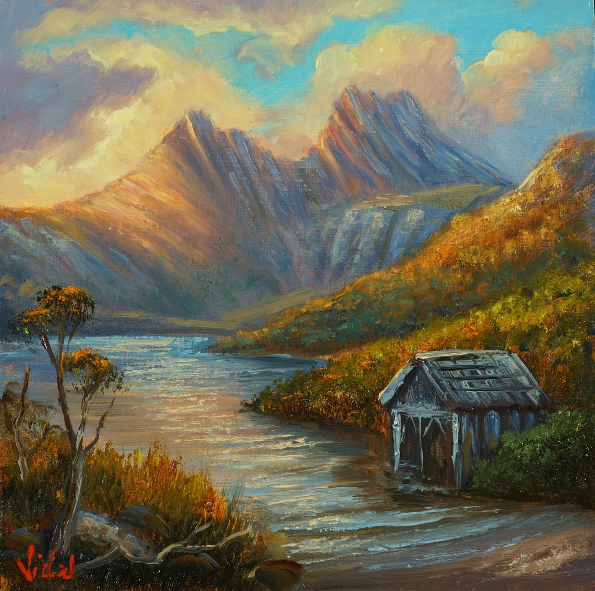 Impressionistic Landscape Oil Painting By Christopher Vidal, 8 X 8, Morning Light Cradle Mnt, Original Artwork