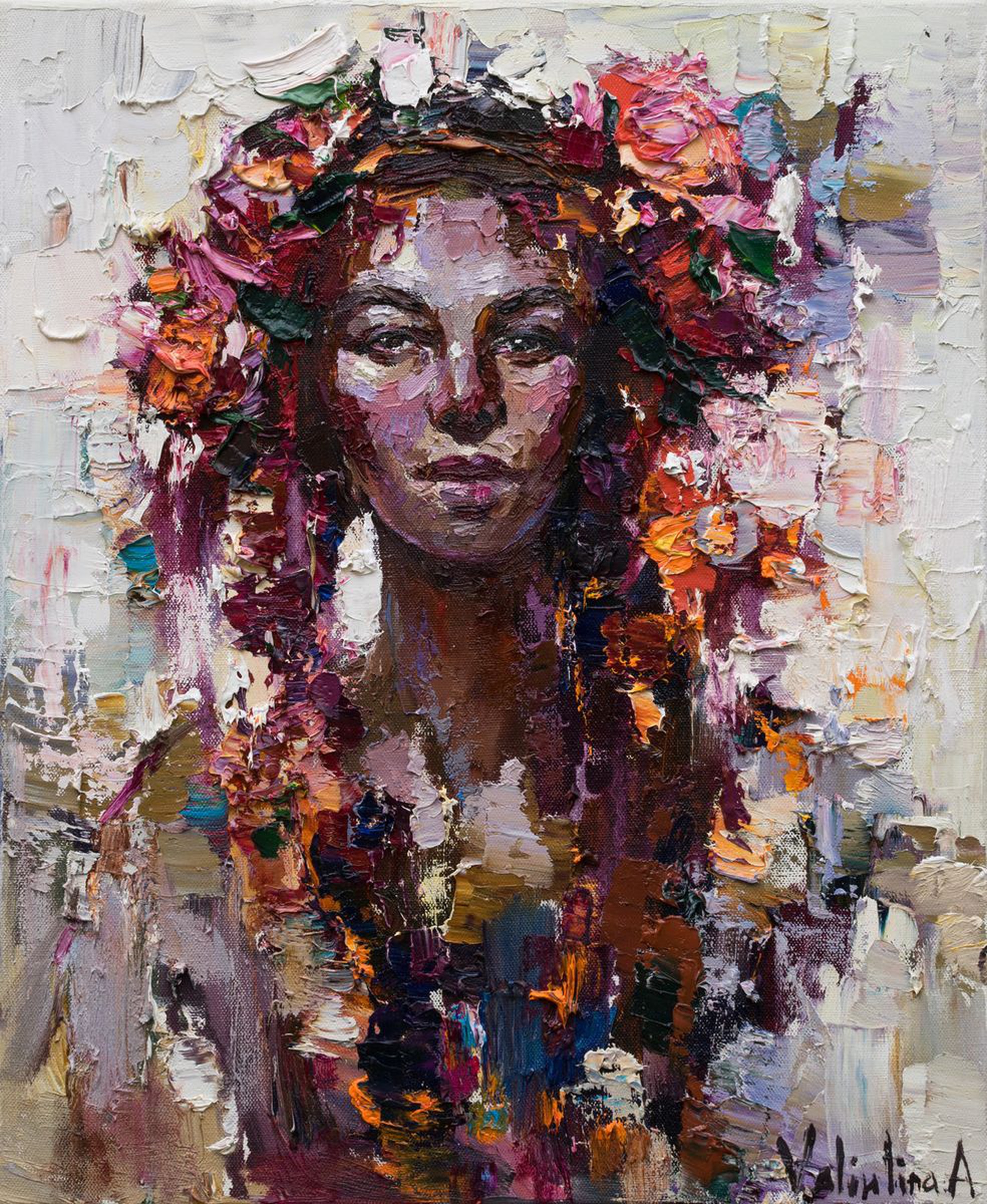 Woman Portrait Flowers In Her Hair Original Oi Artfinder