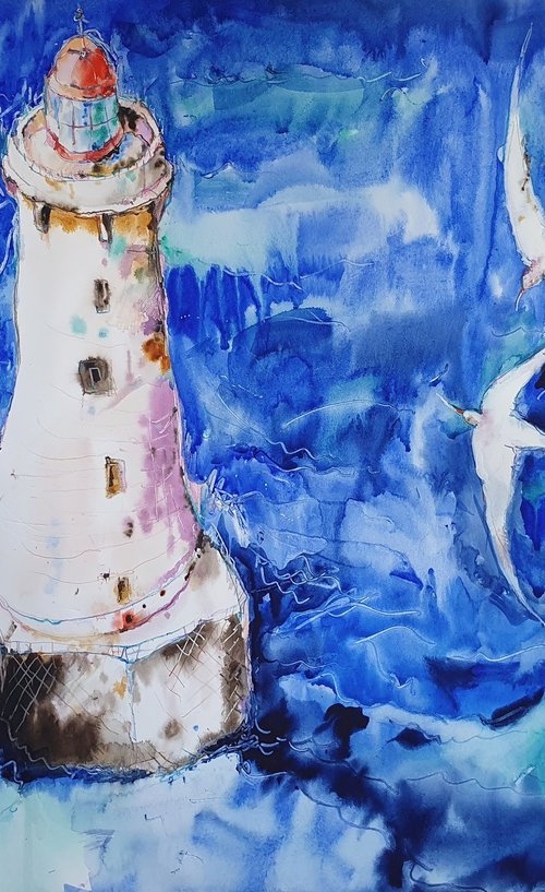 Stormy Lighthouse Mixed Media Art by Olga Sova