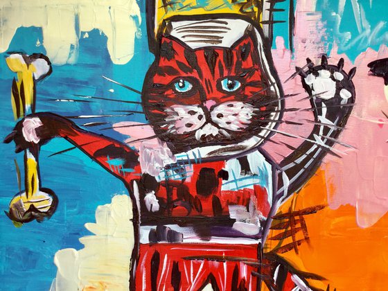 Red cat in a CROWN version of famous painting by Jean-Michel Basquiat