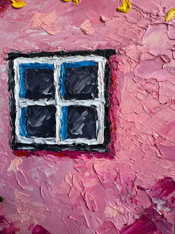 Pink Wall and Blossoming Tree