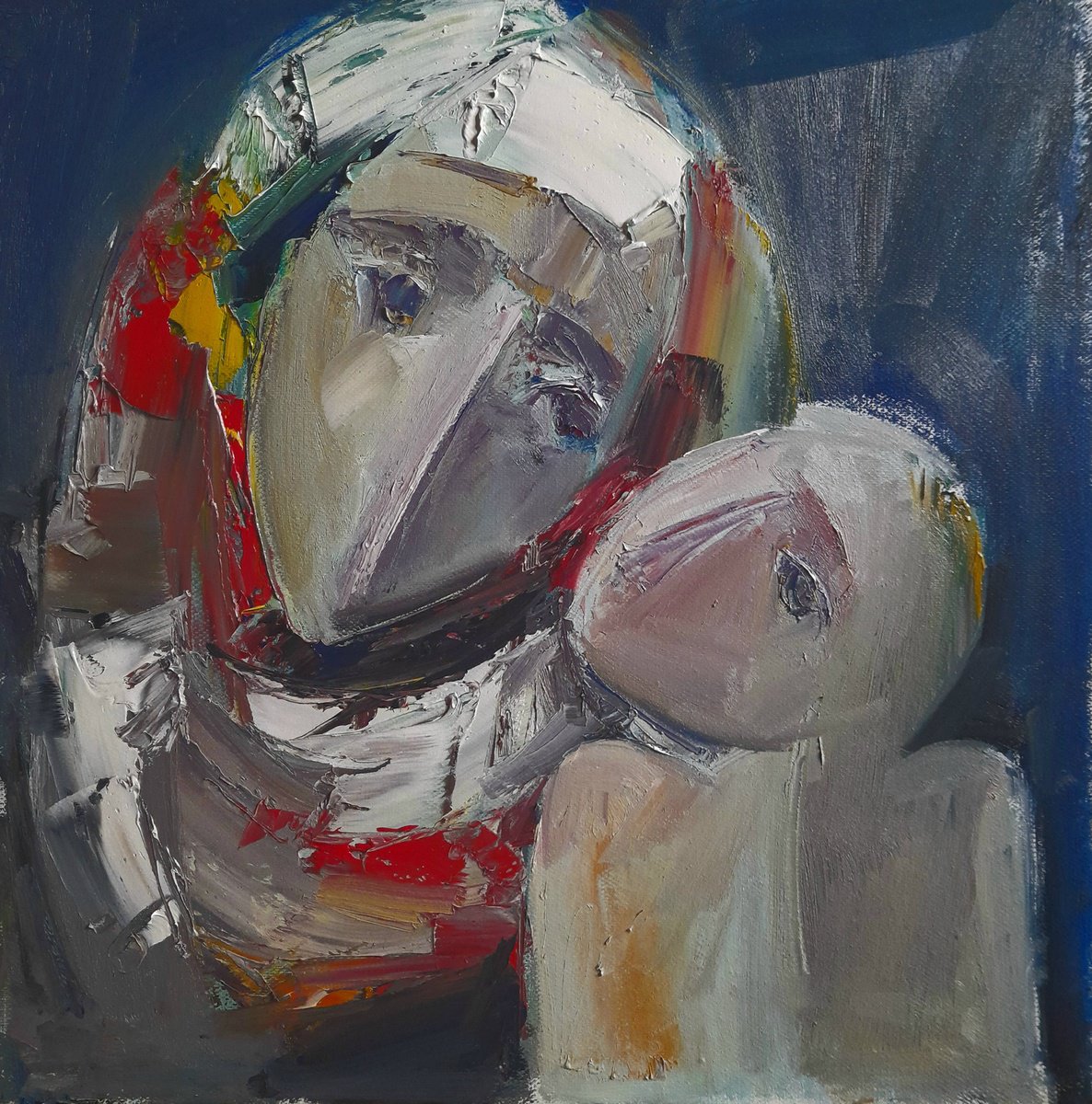 Impressionistic Portrait Oil Painting By Matevos Sargsyan, 14 X 14", Maternity, Original Artwork