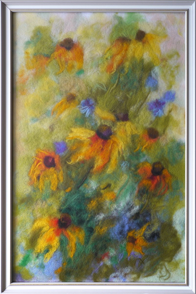 Impressionistic Botanical Collage By Elena Lykhodid, 17 X 25, Warm Summer, Original Artwork