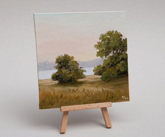 Summer morning. Oil painting. Miniature. 6 x 6 in.