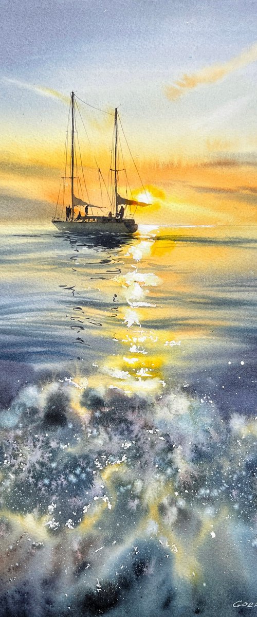 Yacht at sunset #10 by Eugenia Gorbacheva