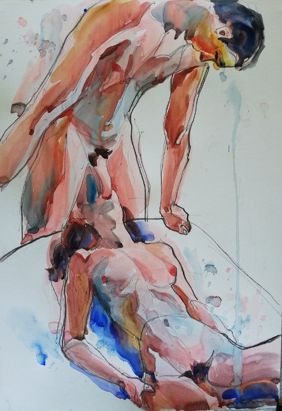 COMMISSION< Watercolour based on erotic sketch