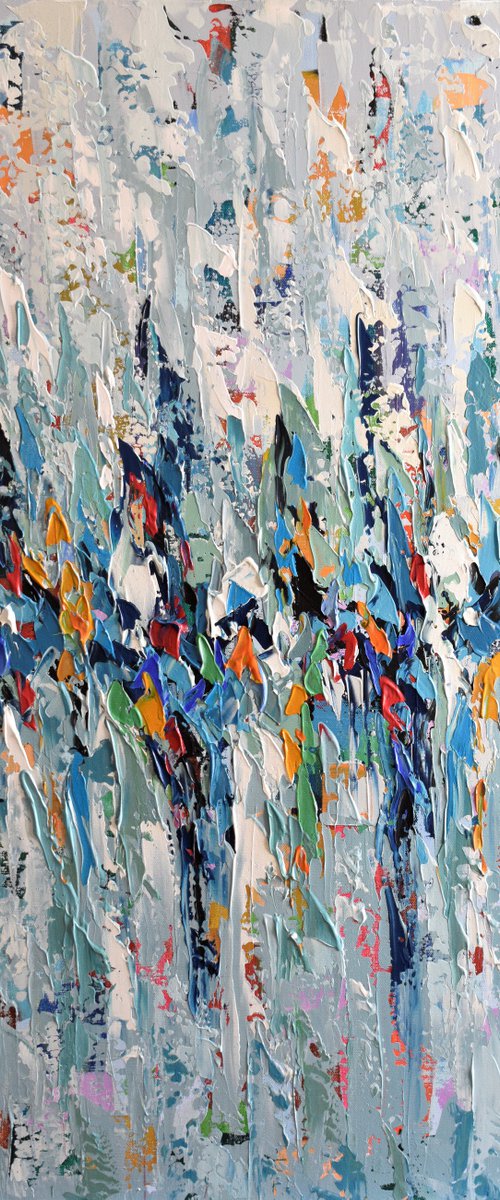 Harbor Lights - Large abstract acrylic painting, palette knife art by Olga Tkachyk