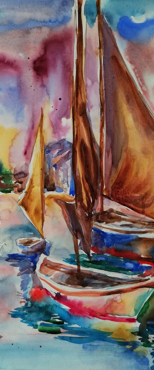 Boats at Sunset by Jelena Djokic