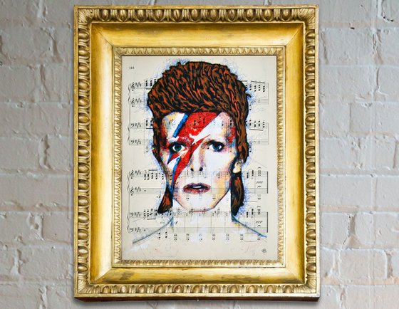 Ziggy Stardust - David Bowie - Collage Art on Vintage Music Sheet Page