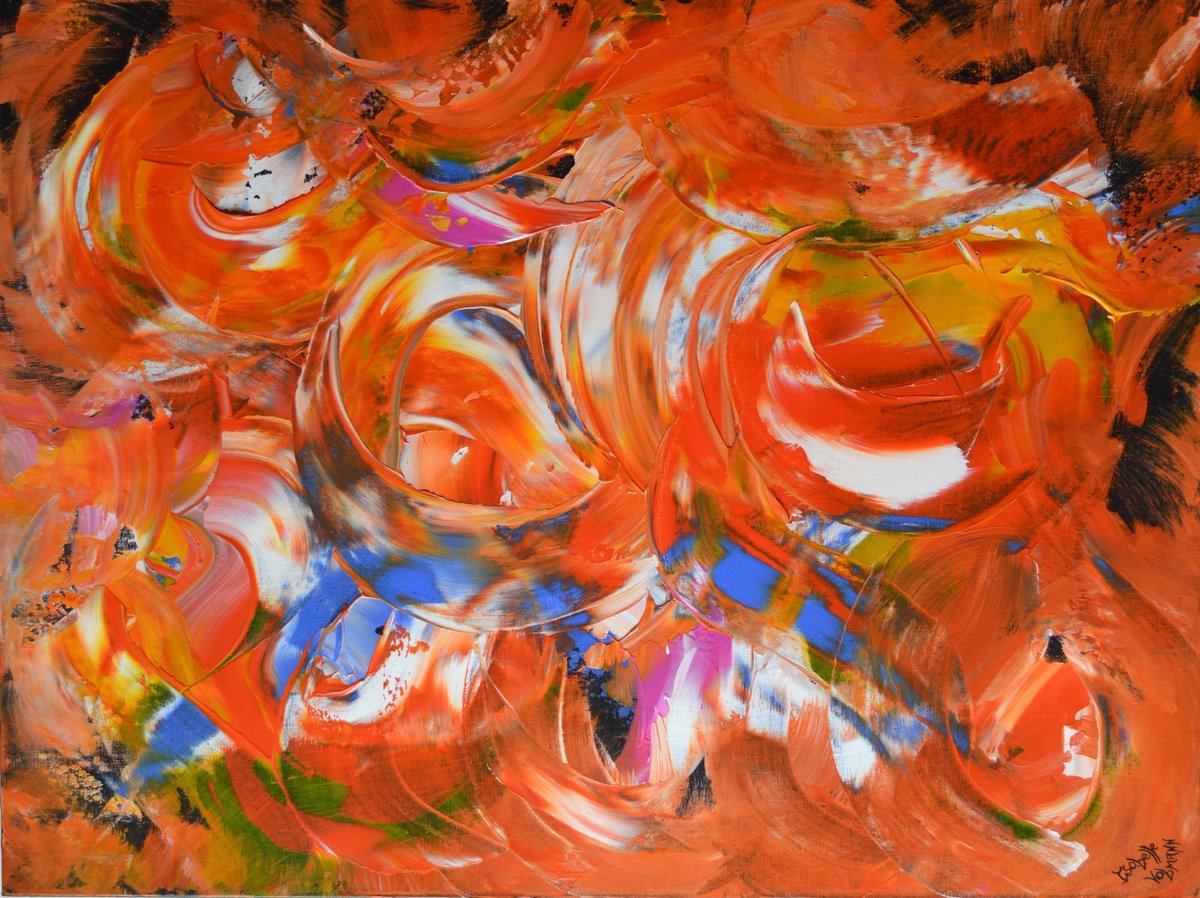 Abstract Acrylic Painting By Isabelle Vobmann, 31 X 24, Cocktail Tropical, Original Artwork