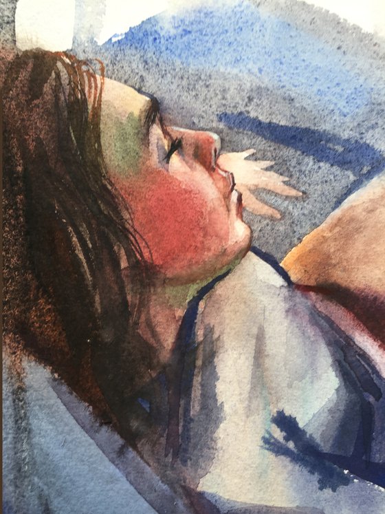 Sleeping girl. Woman portrait, sketch