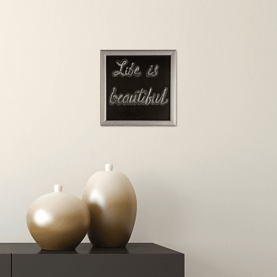 Ready to hang and framed gift with motivation words Life is beautiful