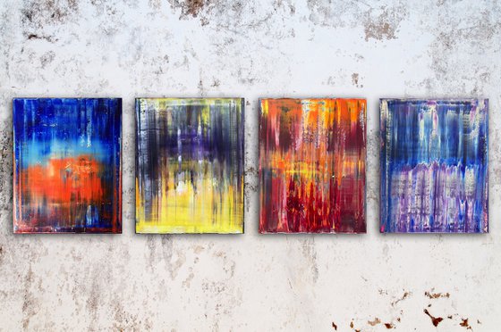 "Melting Point" - Save As A Series - Original Large PMS Abstract Quadriptych Oil Paintings On Canvas - 64" x 20"