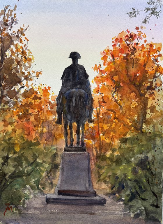 Washington statue in autumn