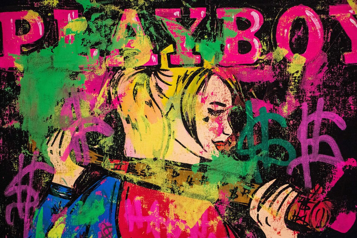 Cartoon Portrait Acrylic Painting By Carlos Pun Art, 20 X 28, Harley Quinn Ft. Playboy, Original Artwork