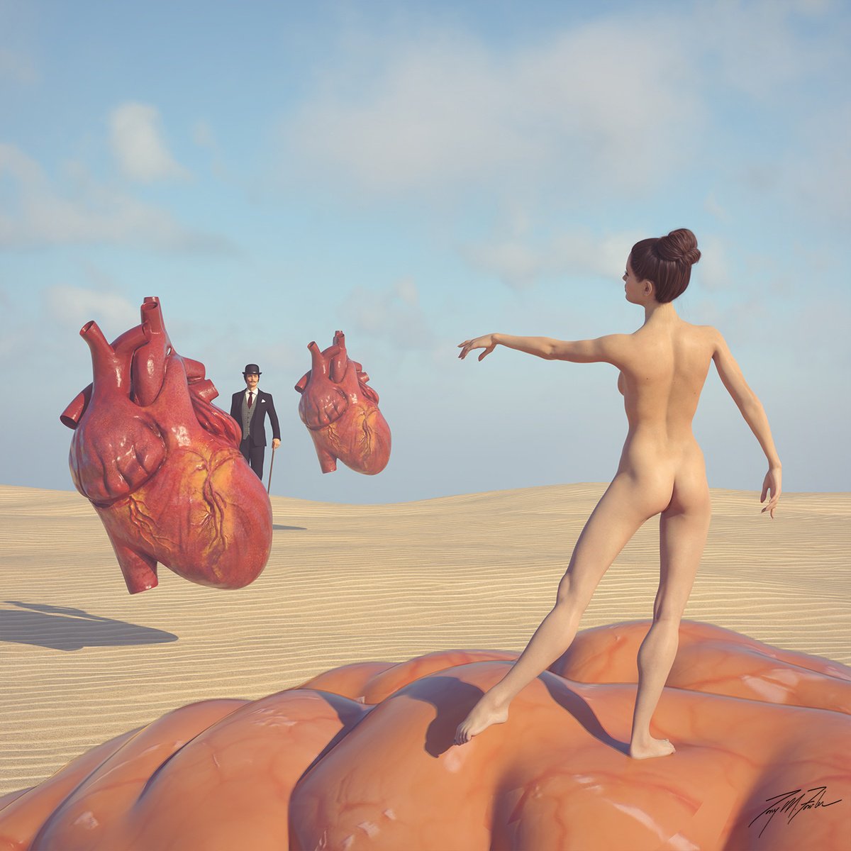 Surrealistic Portrait Giclee Print By Tony Fowler, 30 X 30", Battlefield Iii, Original Artwork