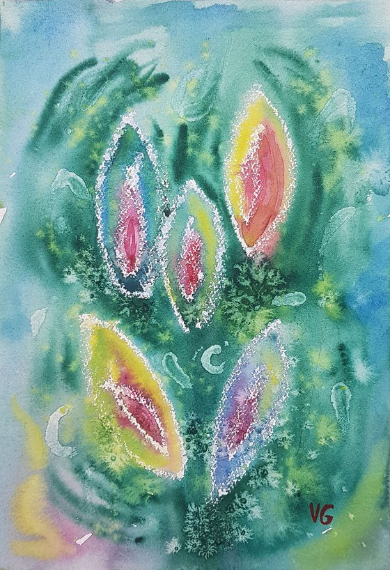 "Life at the bottom of the sea 2" Abstract Watercolor Painting