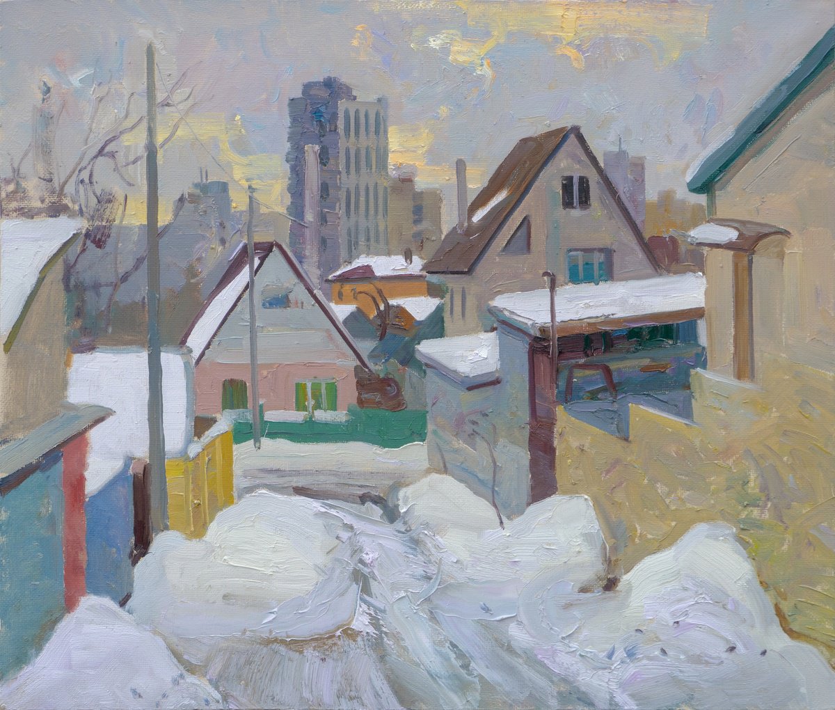 Impressionistic Cityscapes Oil Painting By Victor Onyshchenko, 28 X 24", Kurganny Lane, Original Artwork