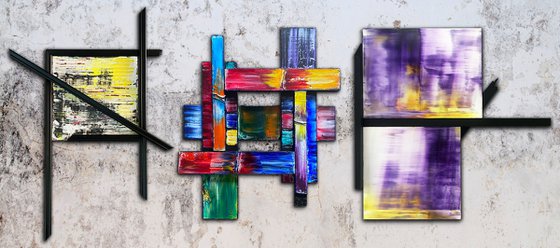 "Bring It" - Save As A Series - Original PMS Mixed Media Assemblage Sculptural Paintings On Wood Pieces and Panels - 70 x 31 inches