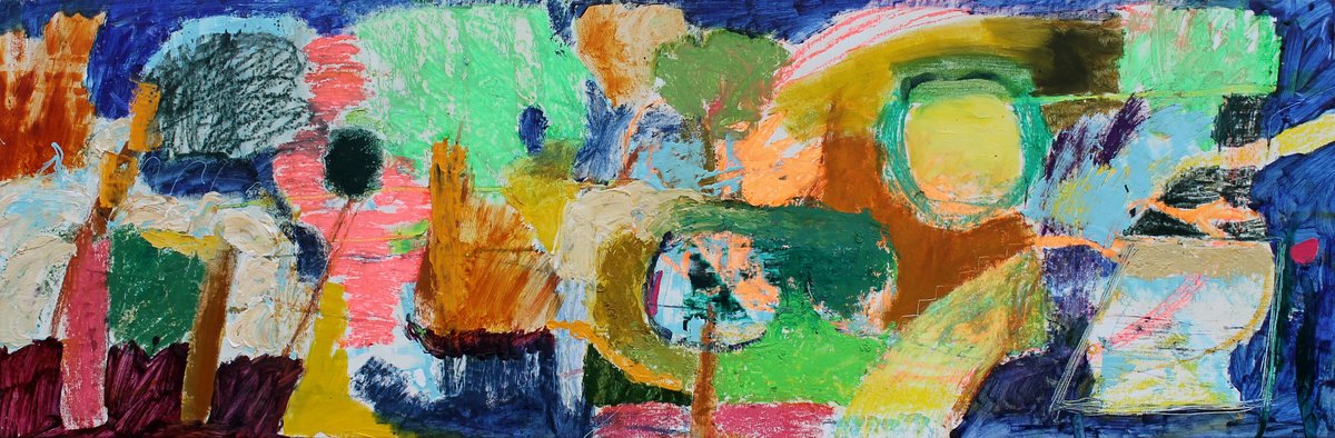 Expressive Abstract Painting By Sergiy Dekalyuk, 60 X 19", Garden, Original Artwork