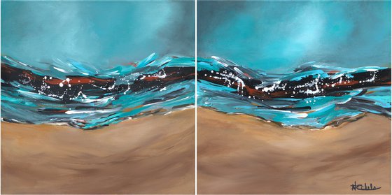 Waves and Wet Sand Diptych