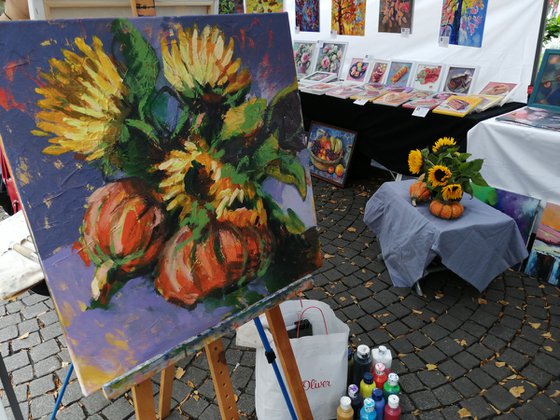 Sunflowers with pumpkins