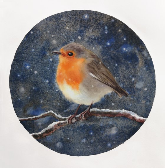 Original Watercolour Robin Bird Painting - Christmas gift