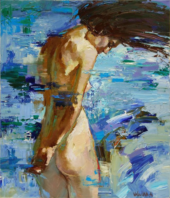 Beautiful nude girl portrait Original oil painting