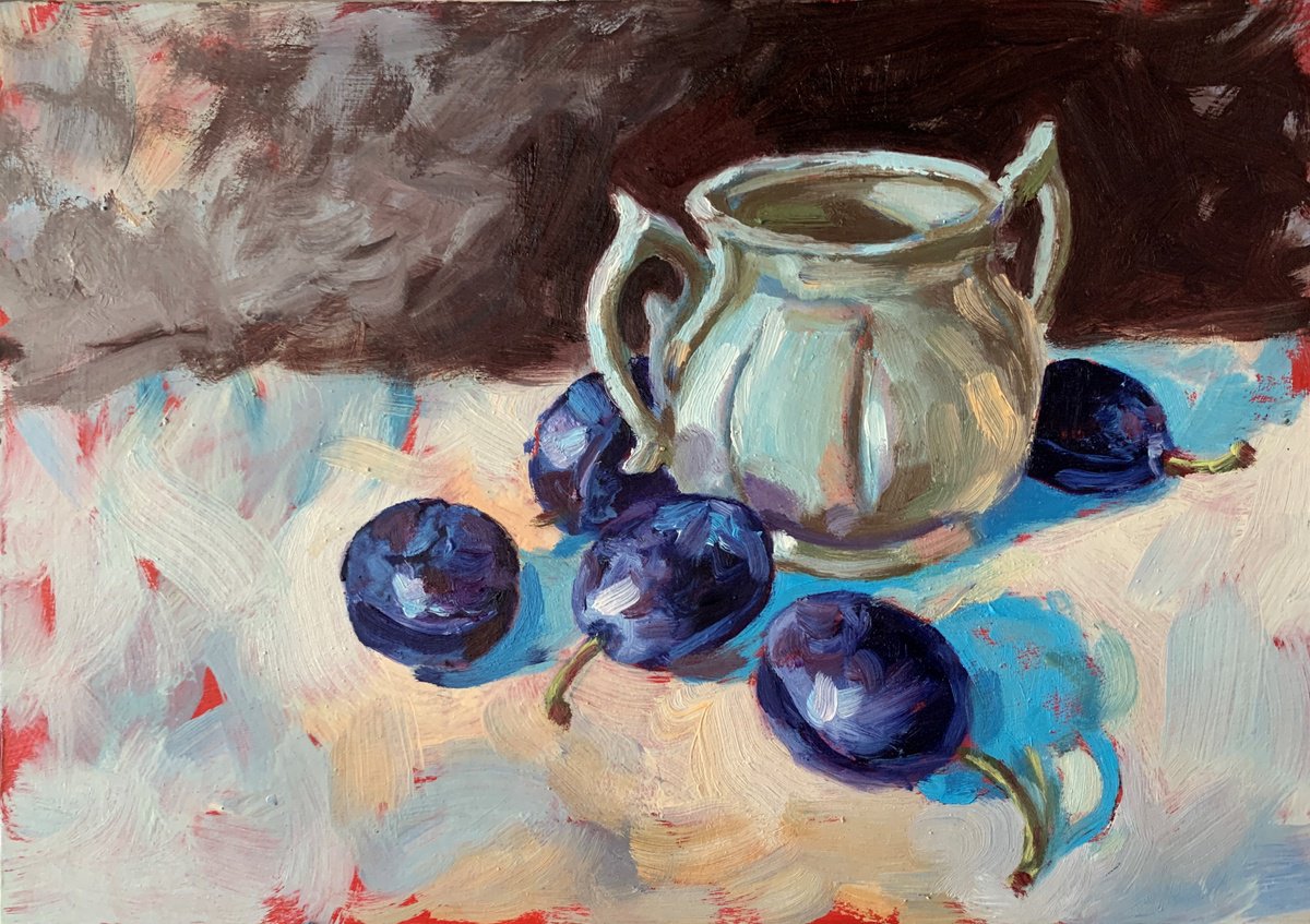Still  life with plums. by Vita Schagen