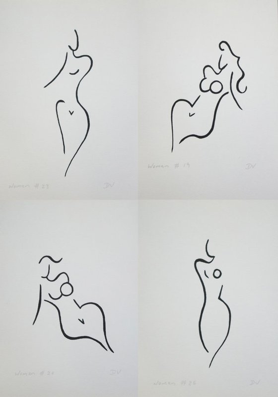 Women series line drawings - set of four