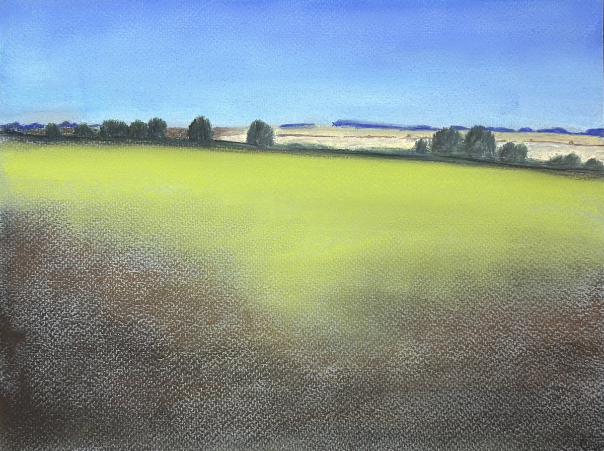 Expressive Landscape Pastel Drawing By Catherine Winget, 12 X 9, Norfolk Fields - Landscape Art, Original Artwork