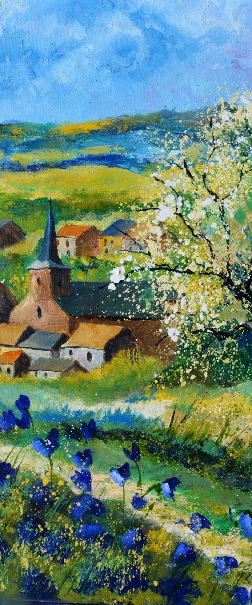 Summer blue poppies and countryside   -  6723 by Pol Henry Ledent