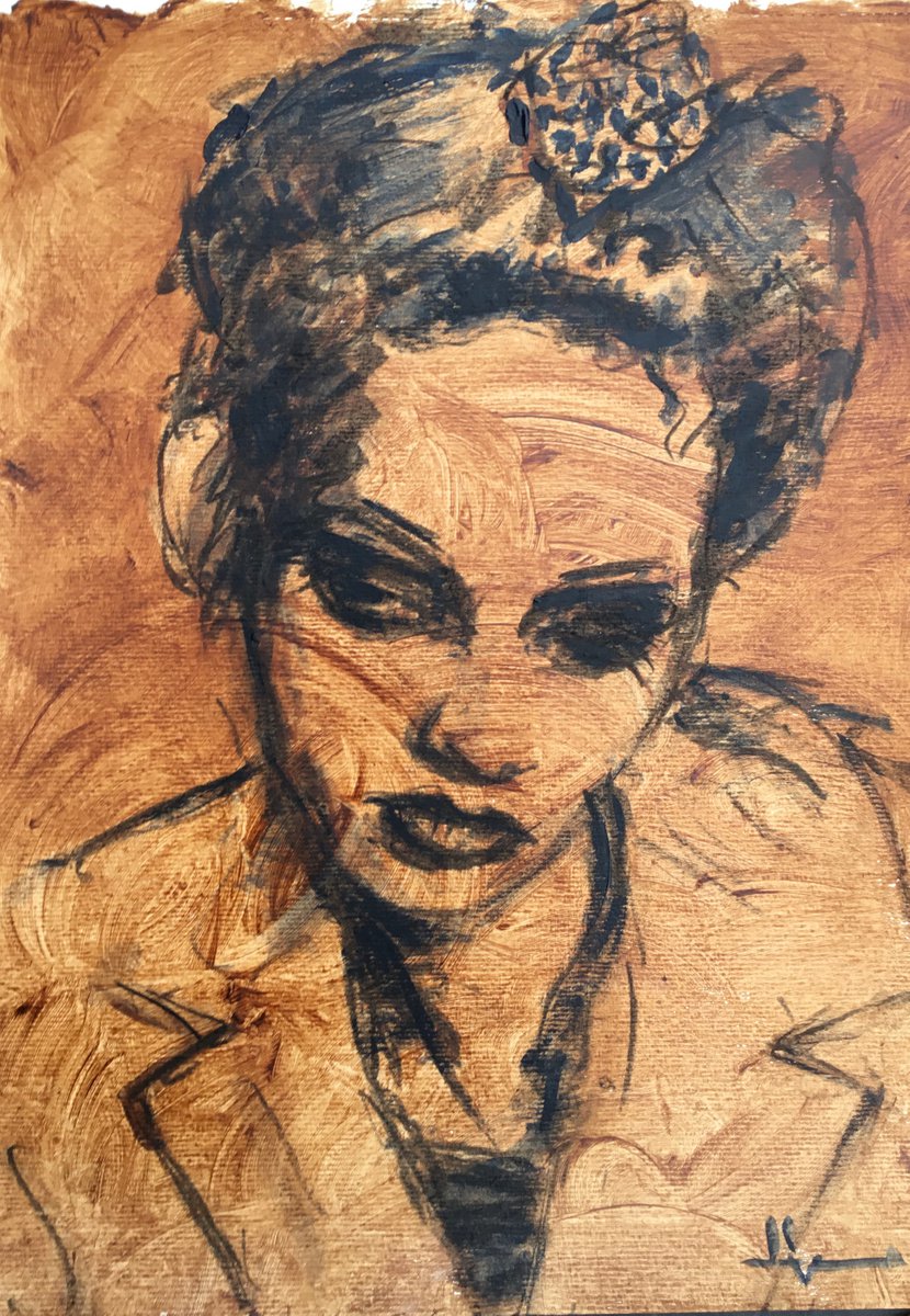 Expressive Portrait Acrylic Painting By Dominique Deve, 11 X 17, Zoe #1, Original Artwork