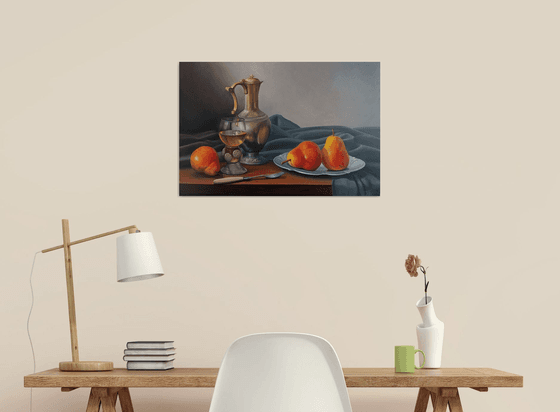 Still life with pears (40x60cm, oil painting, ready to hang)
