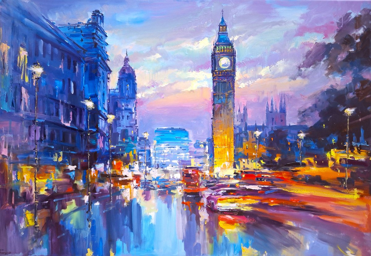 When London Glows After Rain By Andrej Ostapchuk, 51 X 35, Artwork For Sale On Artfinder