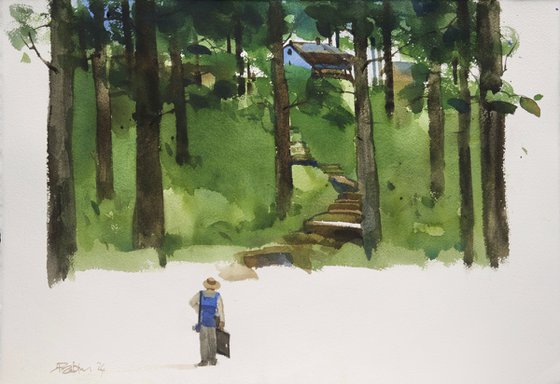 Observes & thinks of landscape
