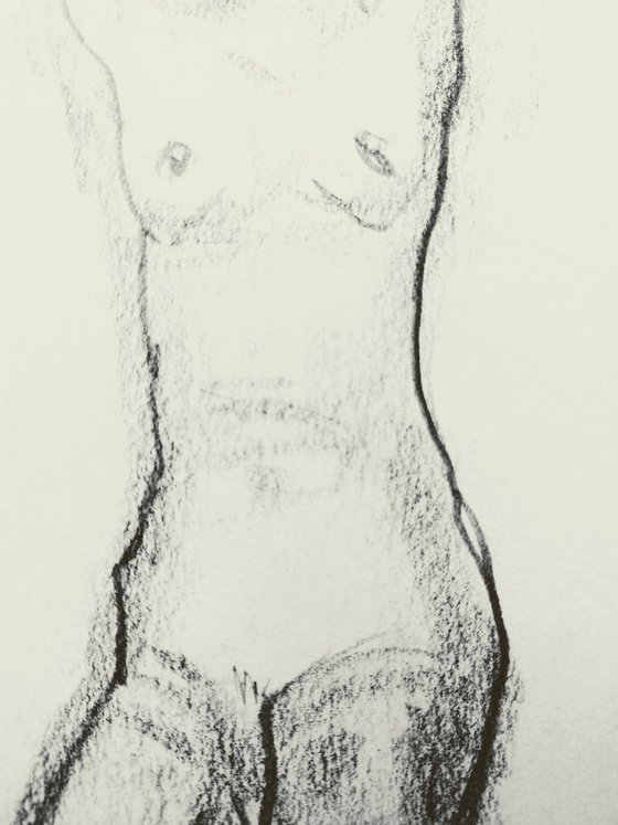 Nude. Erotic original pencil drawing