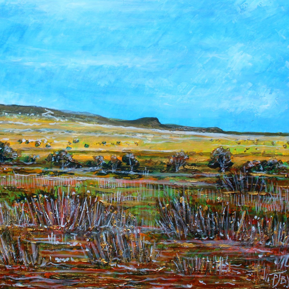 Impressionistic Landscape Acrylic Painting By Paul J Best, 20 X 20", Kenyan Landscape I, Original Artwork