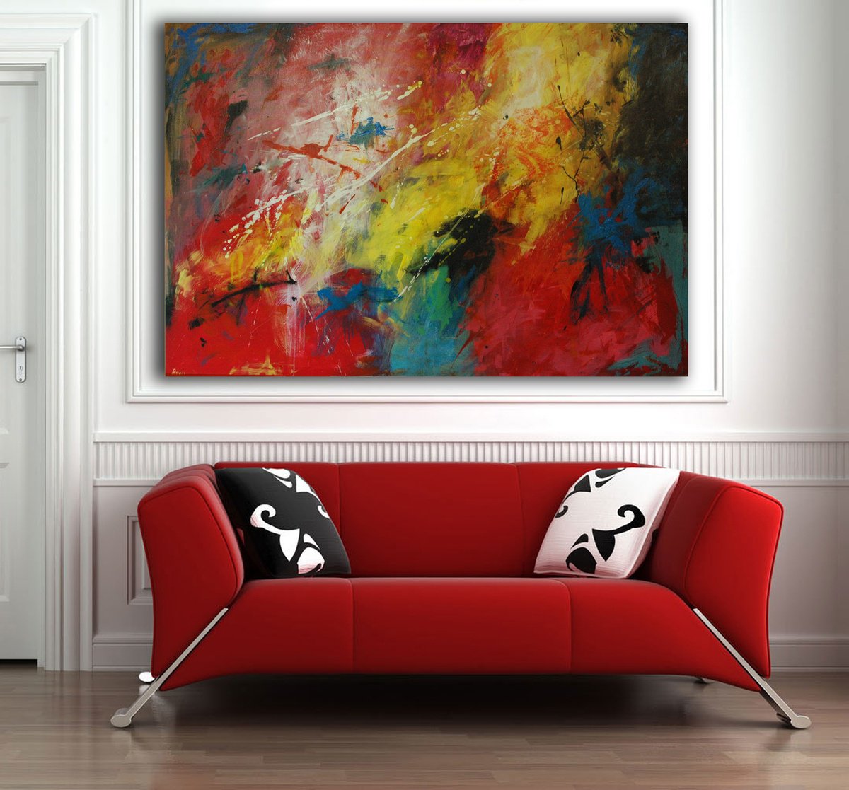 Abstract Acrylic Painting By Rumen Spasov, 59 X 39", Onrush, Original Artwork