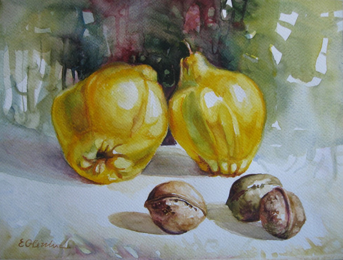 Expressive Still Life Watercolour By Elena Oleniuc, 13 X 9, Autumn Still Life, Original Artwork
