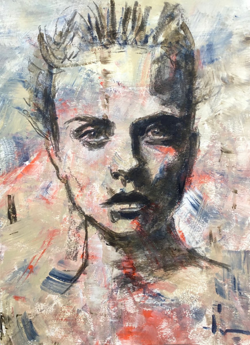 Expressive Portrait Acrylic Painting By Dominique Deve, 12 X 16, Drama, Original Artwork