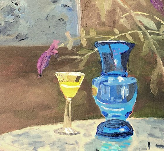 Garden Still Life - An original painting of antiques in the garden. Unframed