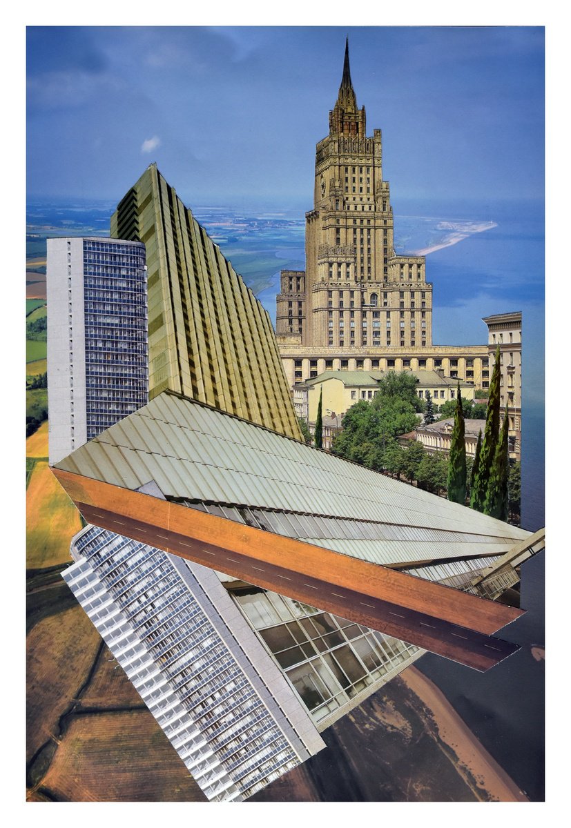 Cityscapes Collage By Pete Davies, 13 X 18", Mother Ship, Original Artwork